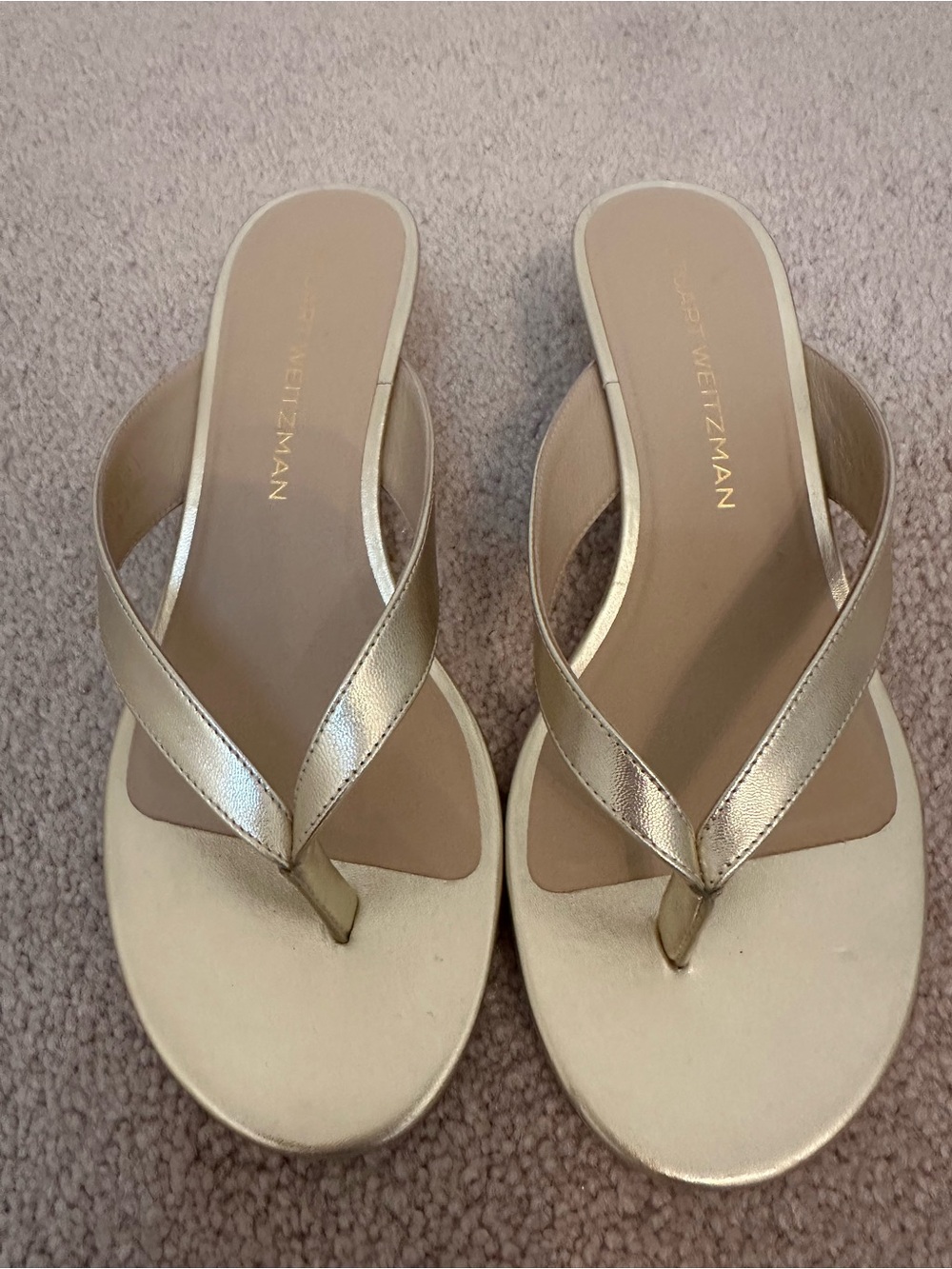 Stuart Weitzman Metallic Gold Thong Sandals